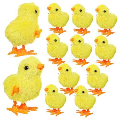 Mikikit 12 Stück Küken Aufziehen Aufziehküken Wind Hühner Aufziehhuhn Springendes Küken Aufziehspielzeug Buntes Aufzieh-springen Süß Yellow Plüsch von Mikikit