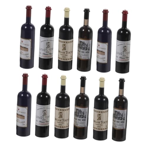 Mikikit 12 Stück Mini-rotweinflasche Mit Puppe Miniatur Klein Party Deko Winzige Flasche Mini-getränke Mini Wunschflasche Modell Flasche Mini -Flasche Plastik von Mikikit