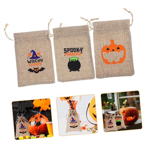 Mikikit 12Stücke Halloween Kordelzug Geschenktüten aus Jute Süßigkeitstüten für Party Goodie Bags Halloween Feiern und von Mikikit