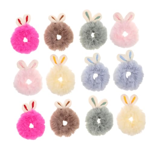 Mikikit 12Stücke Plüsch Haargummis mit Kaninchenohren Farbenfrohe Haarbänder für Elastische Gummibänder für Süßes Haar Accessoire für Kreative Styles von Mikikit