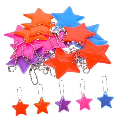 Mikikit 15 Stück Teiliges PVC Stern Reflektor Anhänger für Schulranzen mit Praktischem Aufhängeband Leuchtende Sicherheitsanhänger in Farben zur Besseren Sichtbarkeit bei Dunkelheit für von Mikikit