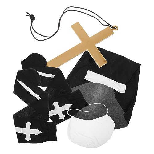 Mikikit 1Satz Halloween Nonnenkostüm für Damen Nonnenhut Kreuzanhänger Halskette Overknee für Cosplay Bühnenauftritte Partys von Mikikit