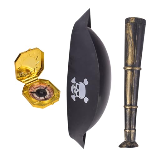 Mikikit 1Satz Piratenkostüm mit Hut Kompass Teleskop Teiliges für Halloween Cosplay Fotorequisiten Lustiges Zubehör für Piratenabenteuer und Kinderpartys von Mikikit