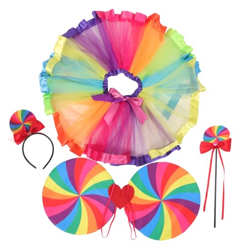 Mikikit 1Satz Regenbogen Cosplay für Teiliges Kostüm mit Rock Stirnband Zauberstab für Halloween Mottopartys Kostümzubehör für Kleine Mikikit 1Satz Regenbogen Cosplay für Teiliges Kostüm mit Rock Stirnband Zauberstab für Halloween Mottopartys Kostümzubehör für Kleine von Mikikit