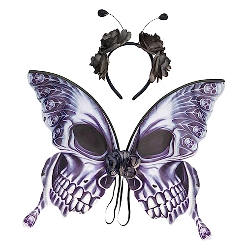 Mikikit 1Satz Schmetterlingsflügel Kostümset mit Schwarzem Skelett Design für Halloween für Cosplay Bühnenaufführungen Passendem Stirnband Mikikit 1Satz Schmetterlingsflügel Kostümset mit Schwarzem Skelett Design für Halloween für Cosplay Bühnenaufführungen Passendem Stirnband von Mikikit