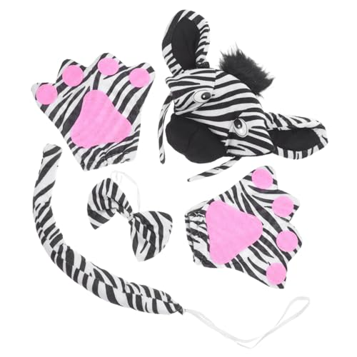 Mikikit 1satz Zebra Kostüm Für Mädchen Stirnband Mit Ohren Fliege Und Handschuhe Perfektes Zubehör Für Halloween Tierkostüm-partys Und Cosplay Anpassbar Für Verschiedene von Mikikit