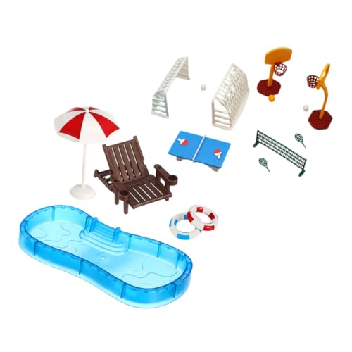 Mikikit 2 Satz Puppenhaus-Schwimmbad Mini-Hausschwimmbecken Mini-Möbelverzierung winziger Puppenhaus-Schwimmring Mini-Puppenhaus- Schwimmbadstütze Mini-Strandkorb Plastik von Mikikit