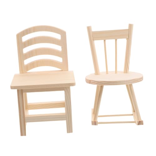 Mikikit 2 Stück Mini-Stuhl Puppenhausdekoration Miniaturstühle zum Basteln Möbelverzierung Kleiner Holzstuhl für Puppe Miniatur-Puppenhausstuhl Kiefernholz Beige von Mikikit