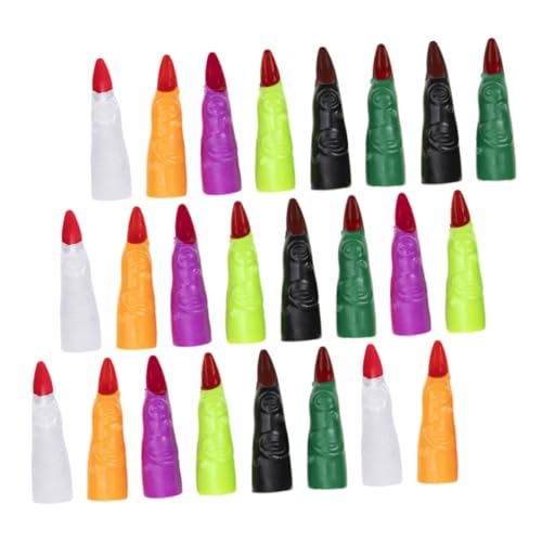Mikikit 24Stücke Hexennägel für Halloween Farbige Fingernägel für Cosplay Realistische Fake Finger für Kostümpartys und Halloween Dekoration Requisiten von Mikikit