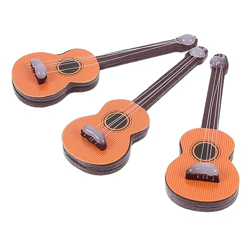 Mikikit 3 Stück Teiliges Mini Gitarrenmodell Realistische Miniatur Gitarrendekoration aus Holz Robustes Leichtes Musikinstrument für Puppenhaus und Heimdeko von Mikikit