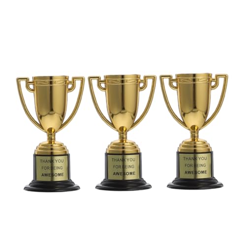 Mikikit 3 Stück kleine Trophäe Mini-Medaillen Spielpreise für Erwachsene Golf-Trophäen für einen Kindersportwettbewerb Mini -Trophäe Plastik Golden Wiederverwendbar von Mikikit