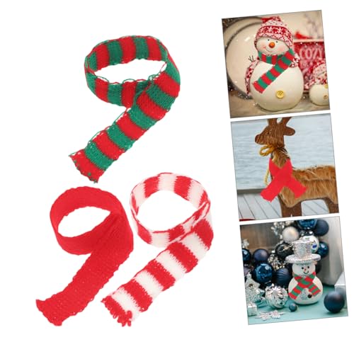 Mikikit 30 Stück Teiliges Mini Strickschals Weihnachtsdeko Mini Schals Rot Weiß Grün Gestreift Festliche Party Deko für Puppen und DIY Basteln von Mikikit