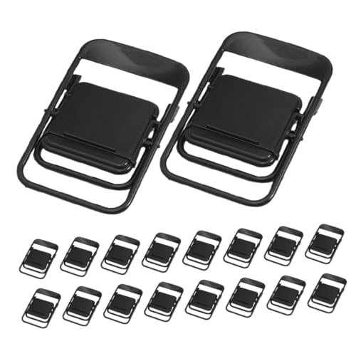 Mikikit 32 Stück Teiliges Miniatur Klappstuhl Dekorative Stühle Faltbare Handyhalter mit Verstellbaren Winkeln Tragbar für Reisen und Heimdekoration Schwarzes Mini Möbel Accessoire von Mikikit