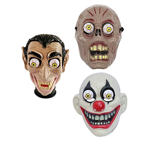 Mikikit 3Stücke Halloween Cosplay Masken mit Federn Gruselige Clown Zombie Vampir Masken für Erwachsene Deko für Halloween Feiern Kostümpartys von Mikikit