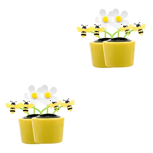 Mikikit 4 Stück Autoschmuck Solar Tanzende Sonnenblume Auto Armaturenbrett Verzierung Miniatur-kaktusfigur Tanzende Blumendekoration Mini-topfpflanzen Bienendekor Abs Sonnenlicht Die Blase von Mikikit