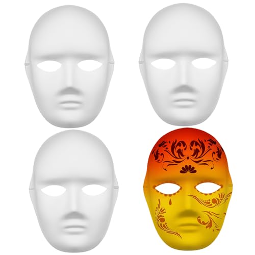 Mikikit 4Stücke DIY Pappmaché Masken Weiße Blanko Masken Bemalen Unbemalte Vollgesichtsmasken für Kostümpartys Karneval Kreative Projekte Angenehm Mikikit 4Stücke DIY Pappmaché Masken Weiße Blanko Masken Bemalen Unbemalte Vollgesichtsmasken für Kostümpartys Karneval Kreative Projekte Angenehm von Mikikit