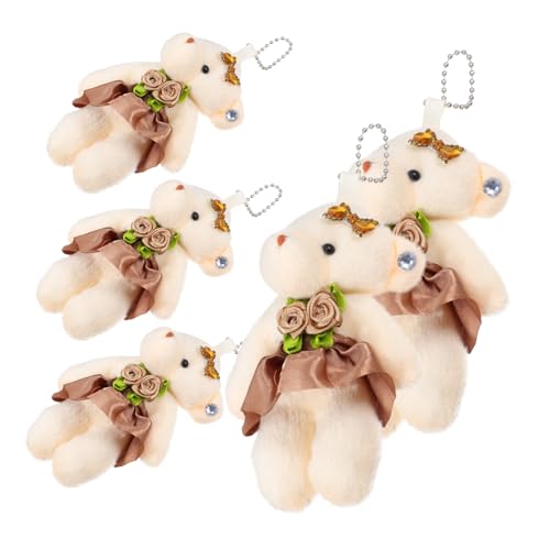 Mikikit 5 Stück Hochzeitsbär- tragen Schlüsselanhänger Bärenanhänger Ausgestopfte Bärenfiguren kleine Bären Winziges Bärendekor Stoff Light Brown von Mikikit
