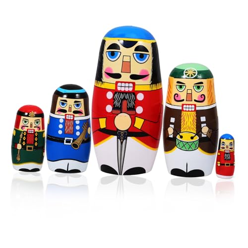 Mikikit 5 Stück Teiliges Holz Russische Puppen Weihnachtsmotive Stabile Holzspielzeug Sammlerstücke Kreative Weihnachtsdekoration für Haushalt und von Mikikit