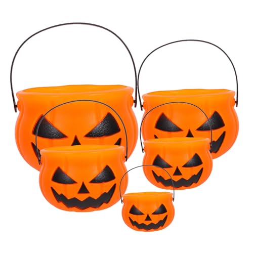 Mikikit 5Stücke Kürbisförmige Süßigkeiten Eimer für Halloween Leckerli Eimer Bonbonglas für Halloween Party zur Sammlung von Süßigkeiten und Dekoration Mikikit 5Stücke Kürbisförmige Süßigkeiten Eimer für Halloween Leckerli Eimer Bonbonglas für Halloween Party zur Sammlung von Süßigkeiten und Dekoration von Mikikit