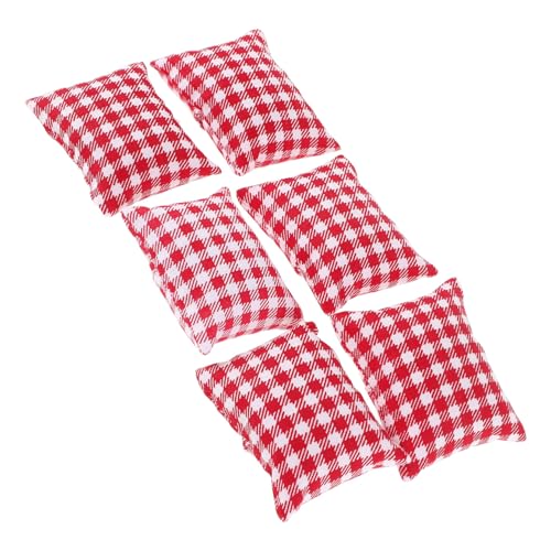 Mikikit 6 Stück Mini Simuliertes Stoffsofa -Kissen 1:12 Puppenhaus Mini für Puppenhaus Mini-Kissen Puppenhaus-Miniaturen deko kopfkissen Miniaturkissen Puppenhauskissen rot von Mikikit