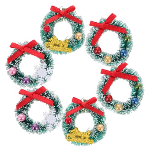 Mikikit 6 Stück Miniatur Puppenhaus Weihnachtskranz Teiliges Langlebige Mini Dekoration DIY für Mädchen Vielseitig Einsetzbar für Baum Tür Wand Fenster und Puppenhaus Zubehör von Mikikit