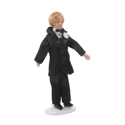 Mikikit Bräutigampuppe Hochzeitsdekorationsfigur Outfit Braut-Bräutigam-Figur realistisch Zahlen modern Puppenhaus-Miniaturen Braut und Bräutigam-Statue Hochzeitspaar Figur Stoff Schwarz von Mikikit