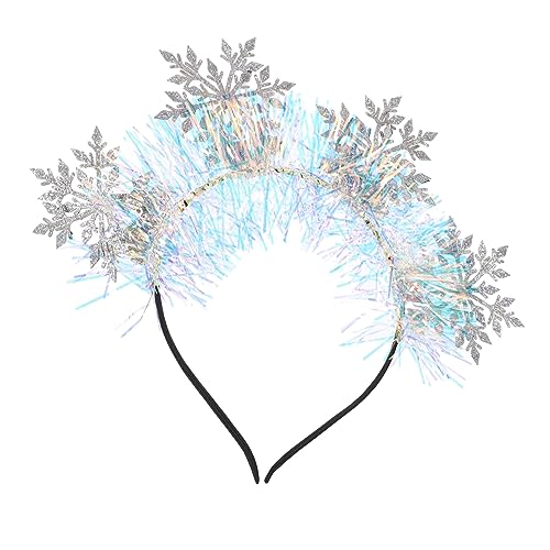 Mikikit Glitzernder Schneeflocken Haarreif Weihnachten Kopfschmuck Damen und Mädchen Leichtes Dekoratives Stirnband für Party und Festtage Rosa Silberne Schneeflocken Design von Mikikit