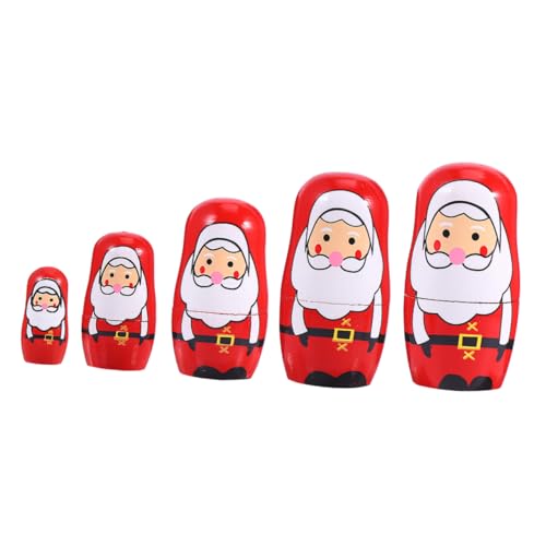 Mikikit Holz Matryoshka Weihnachtsmann Ornament Handgezeichnete Russische Nistpuppe Farbenfrohe Lustige Weihnachtsschmuck für Wohn und Tischdekoration Sichere Holzfigur für Festliche von Mikikit
