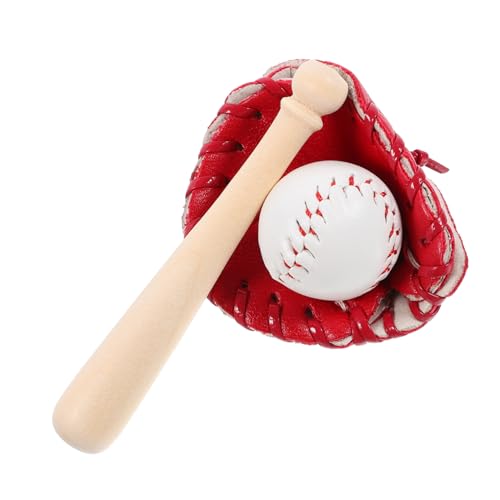 Mikikit Miniatur Baseball Teilig Rot Kleines Baseballspielzeug mit Schläger Handschuh und Ball Dekoratives Puppenhaus Sportzubehör Leichtes Langlebiges Miniatur für Kreative von Mikikit
