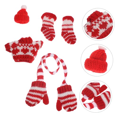 Mikikit Miniatur Strick Winterkleidung für Puppen Mütze Handschuhe Pullover und Socken Langlebig Waschbar für Puppenhaus Dekoration und Festliche Spielzeiten von Mikikit