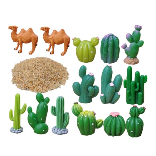 Mikikit Miniatur Wüstenlandschaft Set mit Kunstharz Kakteen und Kamelen Kreatives DIY Pflanzen Accessoire Winzige Indoor Deko für Büro Regal und Schlafzimmer von Mikikit