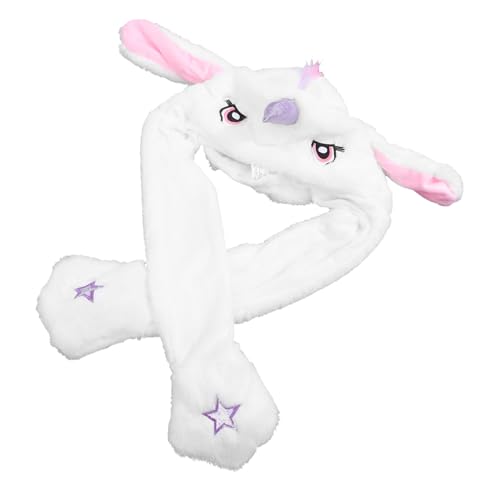 Mikikit Plüsch Einhornmütze mit Beweglichen Ohren Cartoon Tierhut für Frauen und Mädchen Party Cosplay Kostüm Weicher Leichter Materialmix Weiß von Mikikit