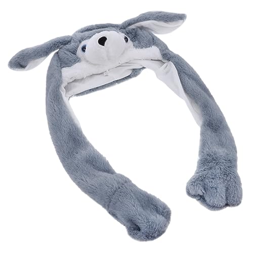 Mikikit Plüschige Warme Mütze mit Beweglichen Ohren Cartoon Ohr Bewegender Hut für Damen und Kuscheliger Kapuzenhut für Halloween Party Geschenkidee Grauer Husky von Mikikit