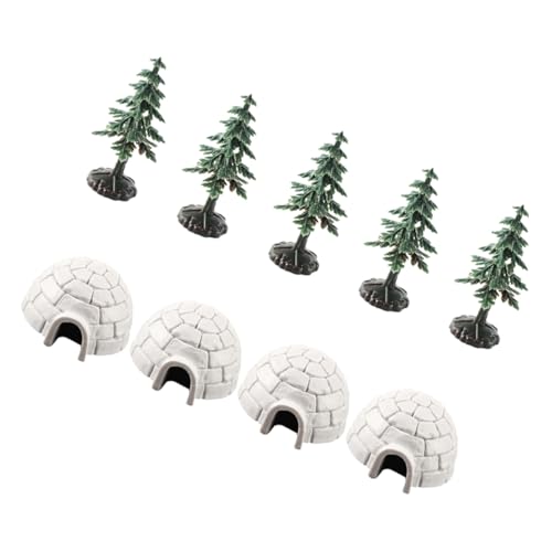 Mikikit Realistisches Mini Iglu Modellset mit EIS Häusern und Weihnachtsbäumen Langlebige Kunststofffiguren für Arktische Szene Lernspielzeug Vielseitige Weihnachtsdeko und von Mikikit