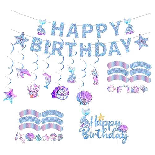 Mikinona 1 Satz Meerjungfrau Geburtstag Banner Set mit Hängenden Dekorationen Kuchenpickern und Umrandungen für Unterwasser Themenpartys Party Deko für Kindergeburtstage und Feiern Mikinona 1 Satz Meerjungfrau Geburtstag Banner Set mit Hängenden Dekorationen Kuchenpickern und Umrandungen für Unterwasser Themenpartys Party Deko für Kindergeburtstage und Feiern von Mikinona
