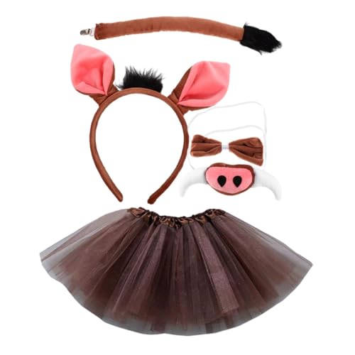 Mikinona 1 Satz Warzenschwein-Stirnband Kleidung Stirnbänder Tier-Cosplay-Kostüm Leistungsrequisiten Super weich Gaze-Rock Partybedarf vierteiliges Set Kind Schweineohr Stoff von Mikinona