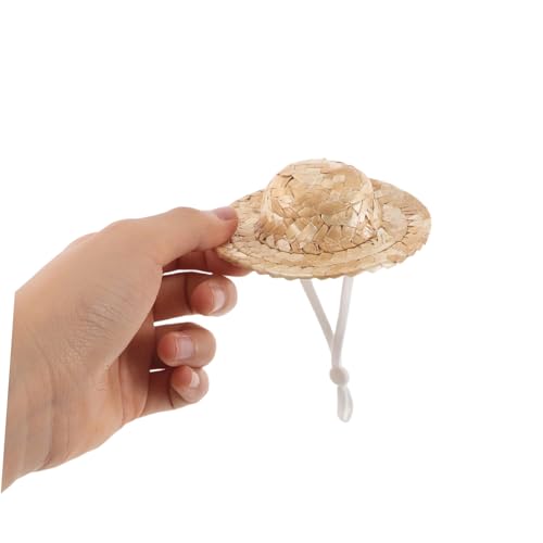 Mikinona 10 Stück Teiliges Miniatur Strohhüte mit Kinnband Handgewebte DIY Puppenhaus Sombrero Hüte für Kreative Puppendekoration und Passform von Mikinona