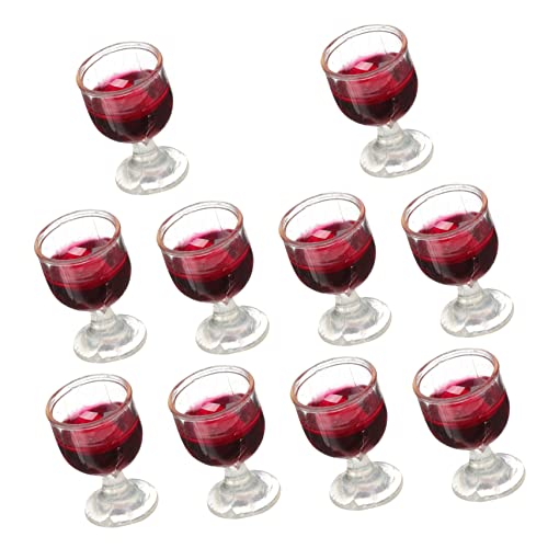 Mikinona 10 Stück Teiliges Miniatur Weinglas Realistische Puppenhaus Deko Leuchtend Rote Micro Food Play Props Kleine Cocktailgläser für Detailreiche Puppenhaus Küchen und Esszimmer von Mikinona