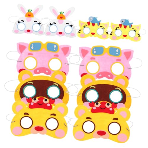 Mikinona 10 Stück Teiliges Partyset Tiermasken aus Hautfreundlichem Vliesstoff Lustige Cartoon Motive Katze Hase Bär Schwein Leicht Langlebig für Karneval Kostüm und DIY Spielspaß von Mikinona