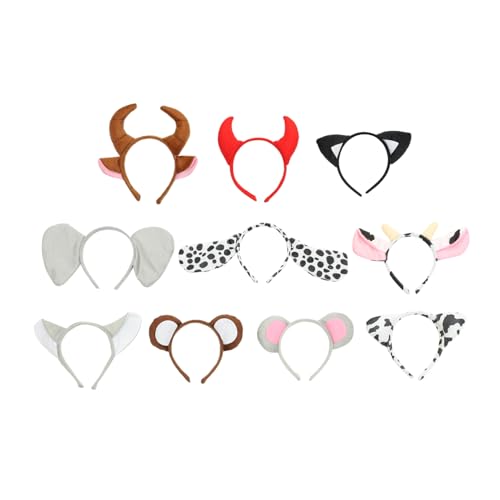 Mikinona 10 Stück tierisches Stirnband Katzenzubehör Hundeohren Kostüm Tierstirnband Fuchsohren pelzige Ohren Partystirnband Party-Kopfbedeckung Kopfbedeckung für Party kurzer Plüsch von Mikinona
