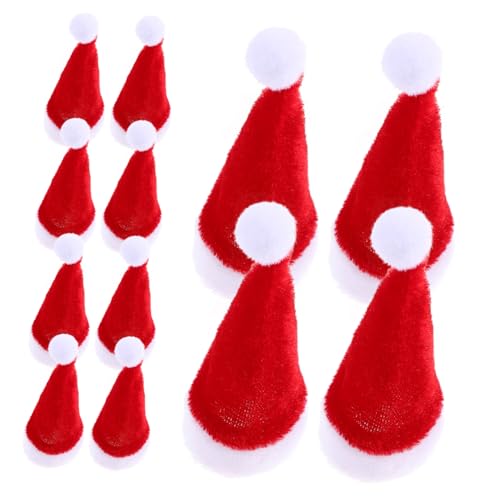 Mikinona 12 Stück Mini Weihnachtsmannmütze Mehrere Plüsch LEDs Fröhliche Erwachsene Weihnachtsparty Zubehör Kappe Schlüssel Zuckerstange Weihnachten Mini Weihnachtsmütze Miniatur von Mikinona