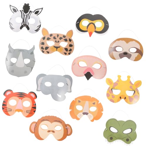 Mikinona 12 Stück Teiliges Bunte Tiermasken für Party und Halloween Elastische Cosplay Masken mit Kreativem Design Leichtes Wiederverwendbares Material Geeignet für Erwachsene von Mikinona