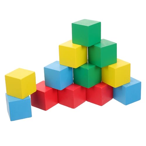 Mikinona 12 Stück Teiliges Bunter Holzbausteine Kleine Quadratische Bauklötze für Fördert Kreativität Farberkennung und Motorische Fähigkeiten Lernspielzeug für Familie und Kindergarten von Mikinona