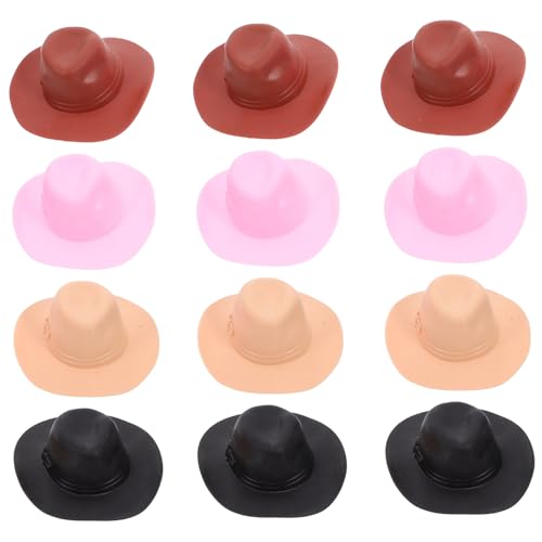 Mikinona 12 Stück Teiliges Miniatur Cowboyhut aus Langlebigem Kunststoff Realistische Kleine Hüte für DIY Dekoration Puppenzubehör Foto Requisiten und Kreative Bastelprojekte Leicht und von Mikinona