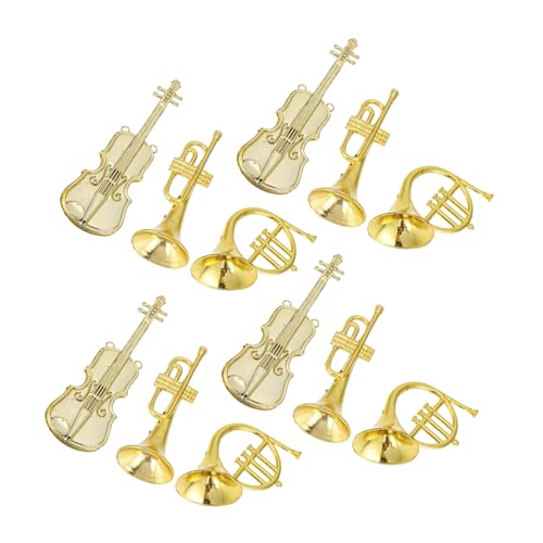 Mikinona 12 Stück Teiliges Musikinstrument Modell mit Streichinstrument Horn und Trompete Goldfarbene Weihnachtsbaum Deko DIY Kranz Zubehör für Weihnachtsdeko Basteln und Festliche von Mikinona