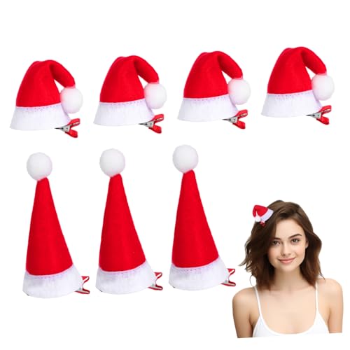 Mikinona 12 Stück Weihnachtsmütze Haarnadel Dekoration Kind Mini-Weihnachtsmütze klein Weihnachts-Schnapphaarspangen süße Haarspangen Ästhetische Haarklammern Mädchen Haarzubehör Plüsch rot von Mikinona