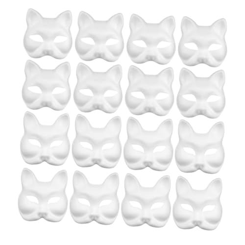 Mikinona 16 Stück Teiliges DIY Tiermasken zum Bemalen Weiße Blanke Katzen und Fuchs Gesichtsmasken aus Papiermasse Kreative Faschings und für Kunstprojekte und Partyspaß von Mikinona