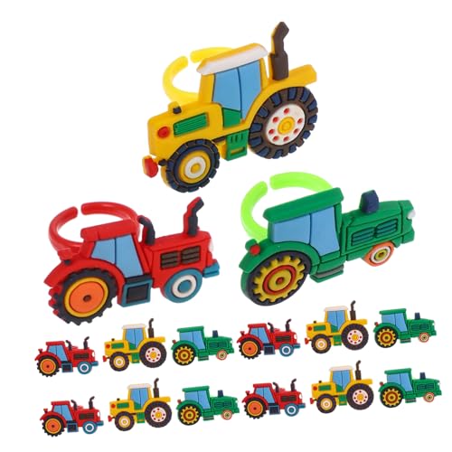 Mikinona 18 Stück Teiliges Ring Kunststoff Bunte Bauernhof truck motive Sicher für Kleine Hände Party Belohnungsspielzeug für Kindergeburtstag und Erntesaison von Mikinona