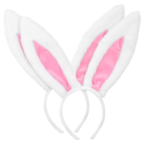 Mikinona 2 . Fluffy Bunny Ohren Haarreif Kaninchen Stirnband Elastisch Bequem Cartoon Hasenohren Party Dekoration Halloween Kostüm Zubehör von Mikinona