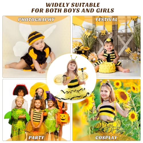 Mikinona 2 Sätze Bienen Kostüm mit Flügeln Haarreif und Zauberstab Leichtes Robustes Cosplay Zubehör für Mädchen Karneval Geburtstag Party und Fotoshooting von Mikinona